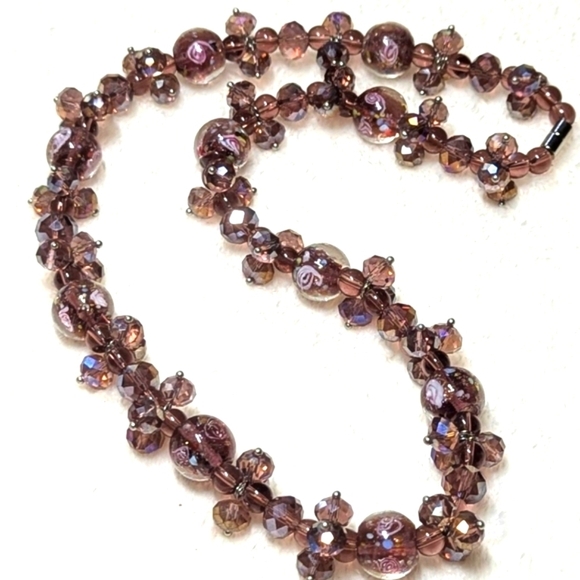 Beautiful Vintage Rosey/Mauve Crystal Beaded Necklace 20" Long - Picture 5 of 13
